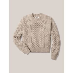 Buck Mason Aplaca Blend Cable Knit Highland Crew Neck Crop Sweater Oatmeal